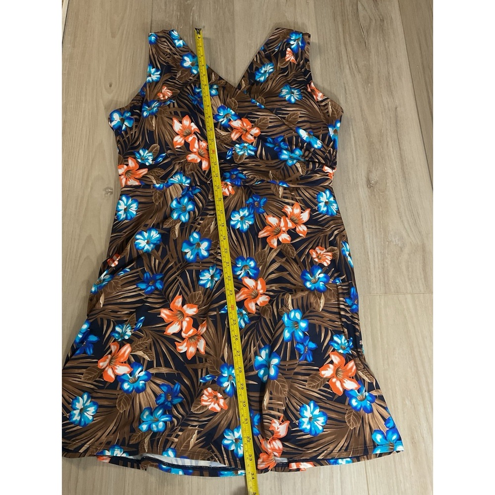 NEW Lands' End Women Tummy Control Surplice Swim Dress 1 Piece Sz 18 DD Tropical - Picture 8 of 11